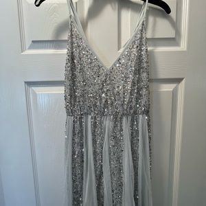 Silver Sequined long dress - Size 6